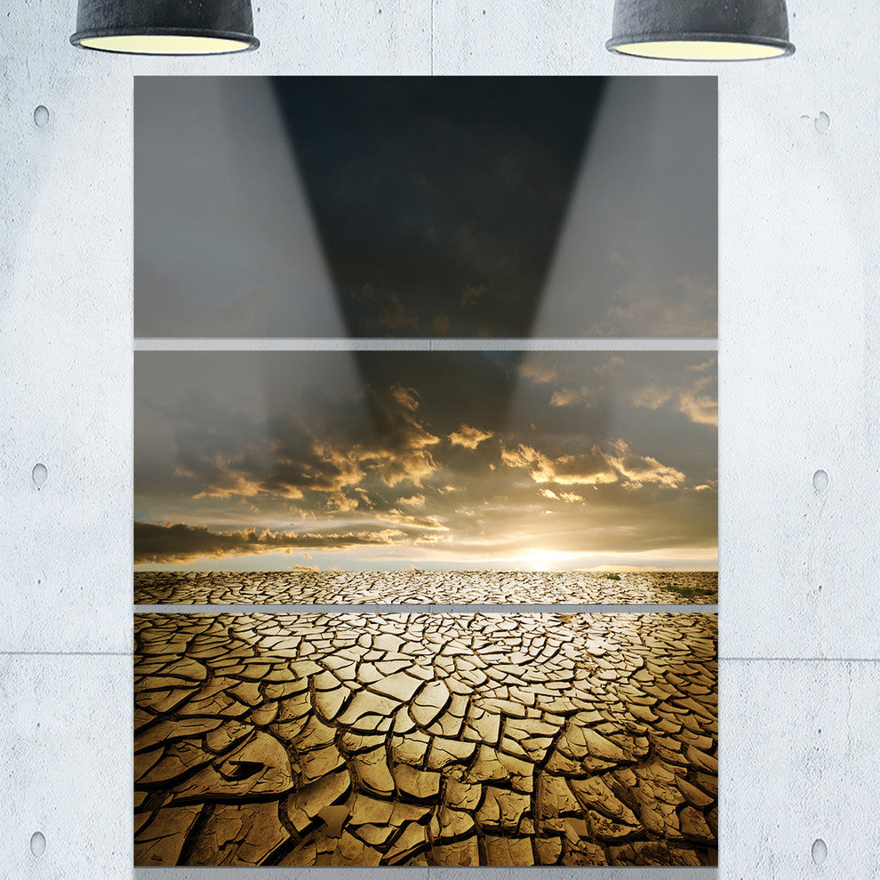 "Drought Land Under Cloudy Skies" Metal Wall Art, 3 Panels, 28"x36"