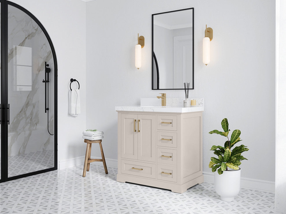 Boston 36" Left Offset Bath Vanity in Fine Grain 2" Viola Gold
