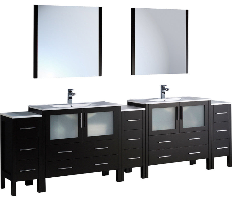 Torino 108" Espresso Modern Double Sink Bathroom Vanity -Faucet FFT3071CH