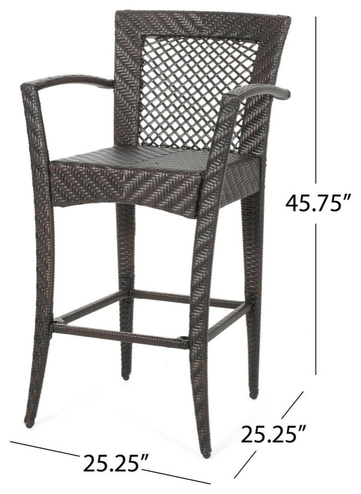 Megan Outdoor 46" Wicker Barstool, Set of 2