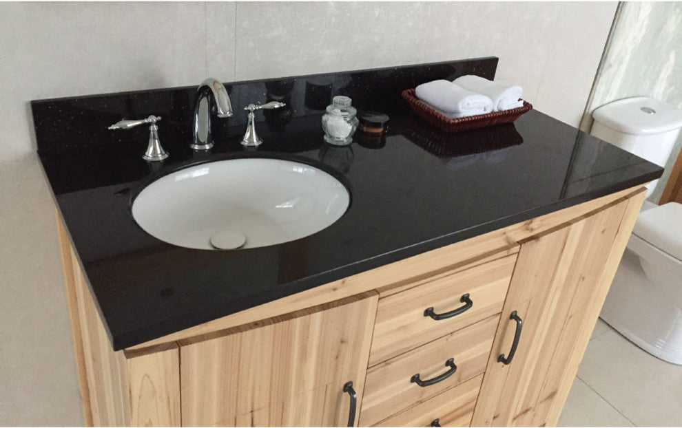Wallace Solid Fir Single-Sink Vanity, Left Sink, 48", Black Galaxy Top