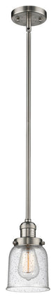 Small Bell 1-Light LED Pendant, Brushed Satin Nickel, Glass: Seedy