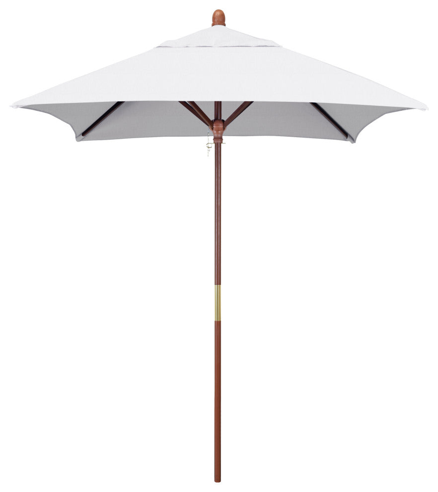 6' Square Push Lift Wood Umbrella, Sunbrella, Natural