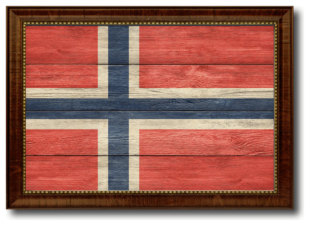 Norway Country Textured Flag Print With Brown Gold Frame, 15"X21"