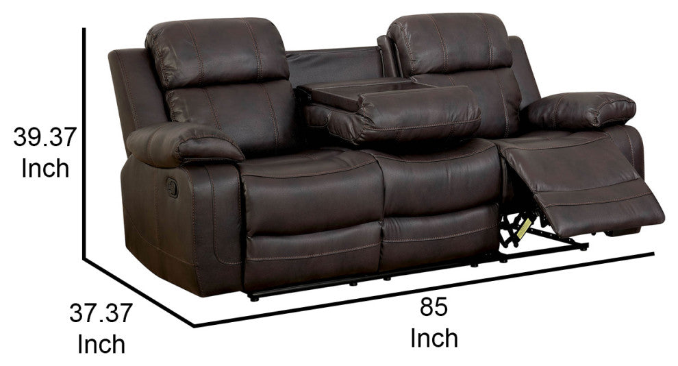 Benzara BM177920 Contemporary Style Double Recliner Sofa With Cup Holders, Brown