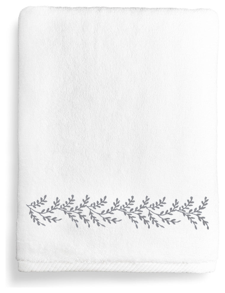 Autumn Leaves Bath Towel, White & Gray, 27"x54"
