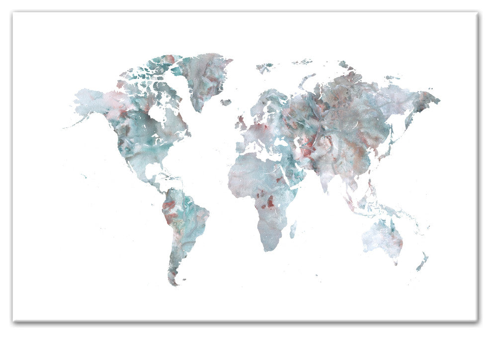 Greige World Map 24x36 Canvas Wall Art