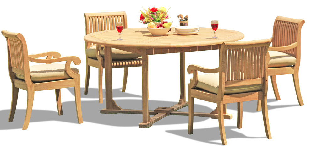 5-Piece Set, 60" Round Table, 4 Giva Chairs, Sunbrella Cushion, Linen Chilli