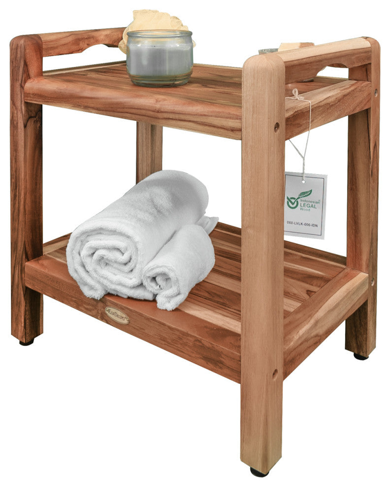 EcoDecors EarthyTeak Classic Shower Bench, Shelf and LiftAide Arms, 18"