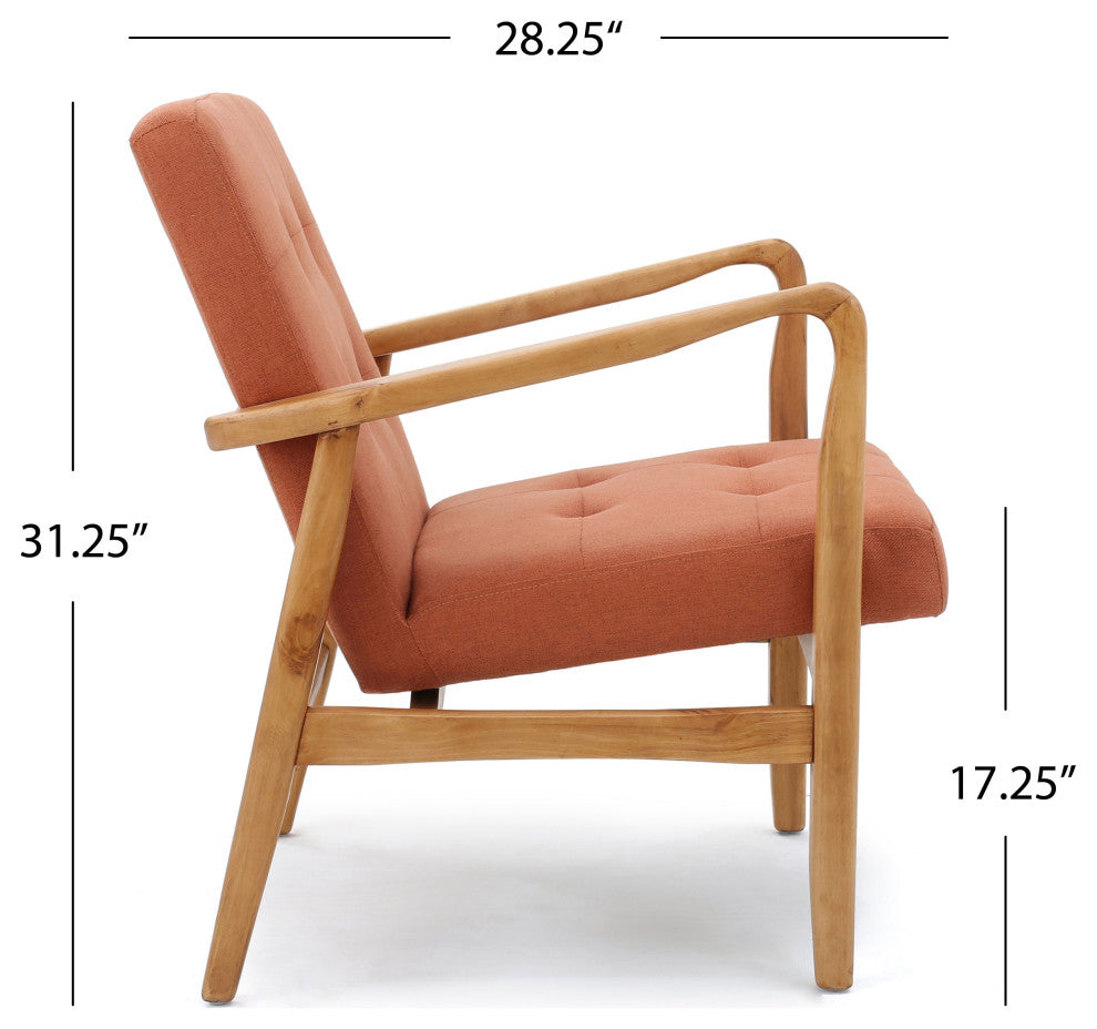 GDF Studio Gunther French-Style Fabric Club Chair, Orange/Walnut