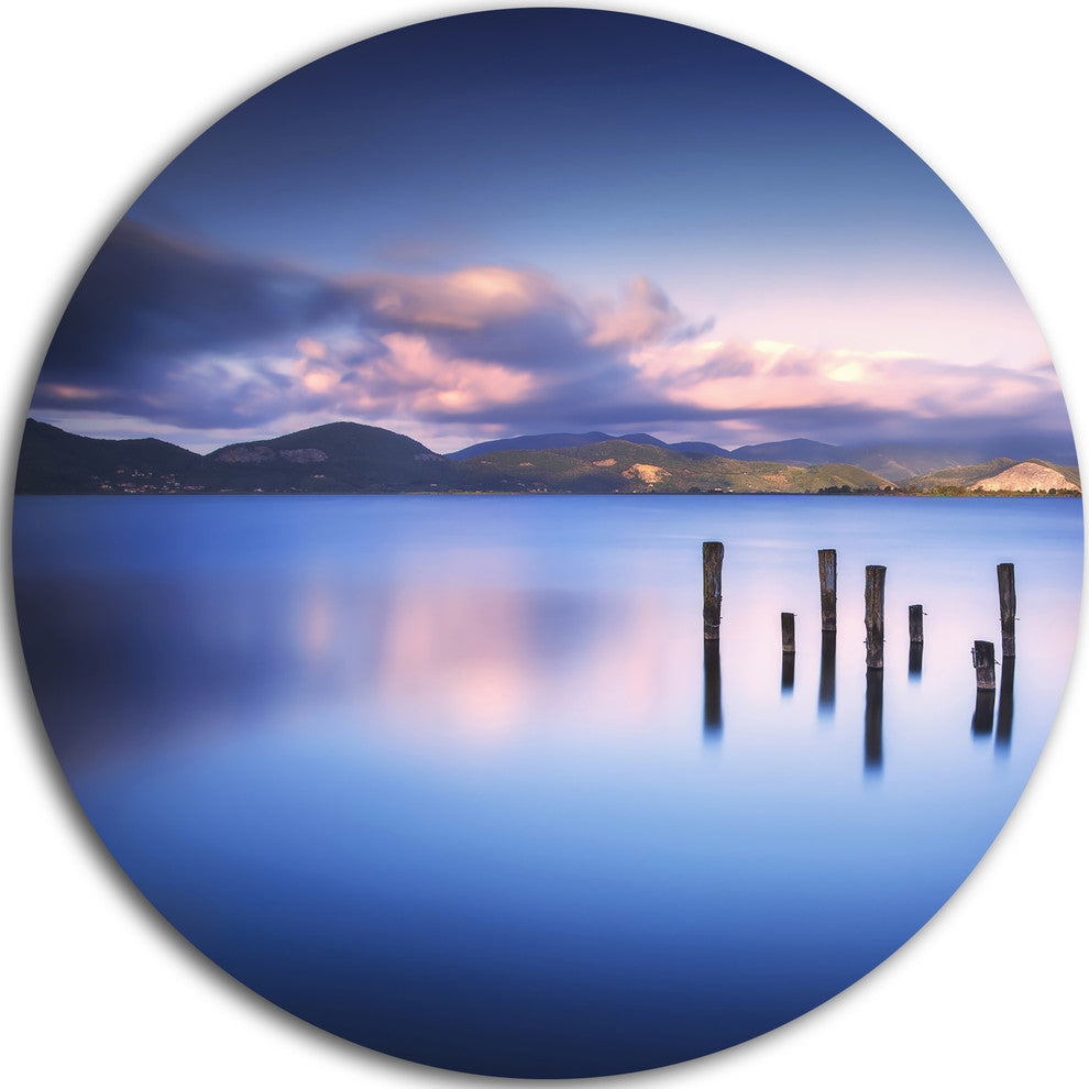 Colorful Clouds At Sunset, Seascape Photo Round Wall Art, 23"