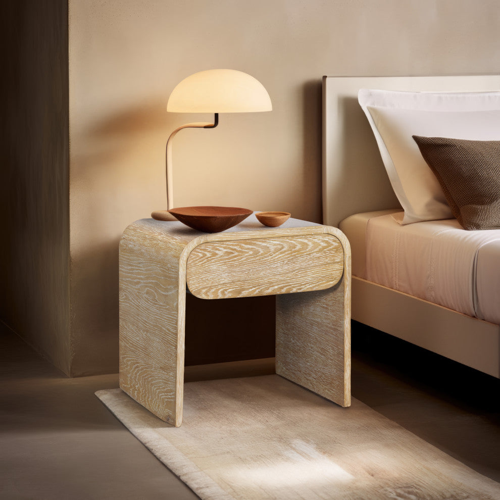 Meridian Furniture Cresthill Nightstand, White Oak Wood