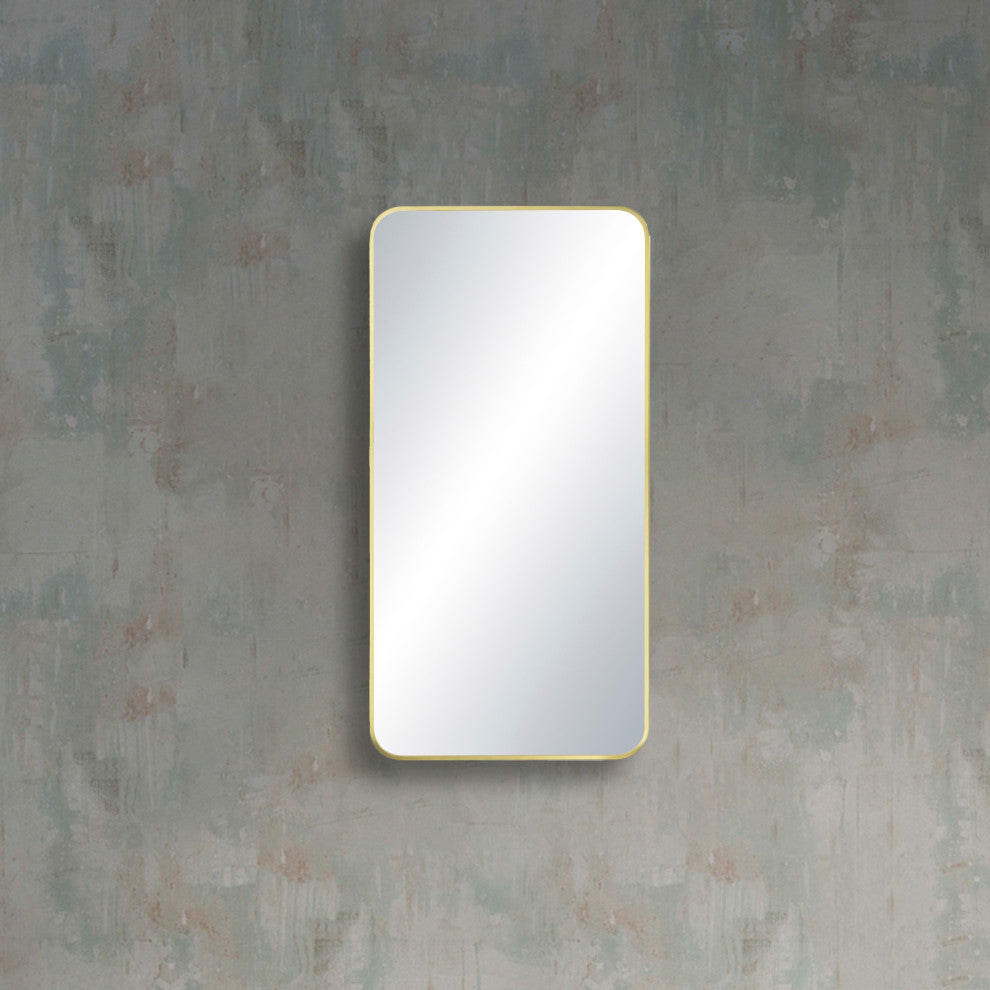 Shatterproof Wall Mount Metal Frame Mirror, FM2, Brushed Gold, 18"x36"