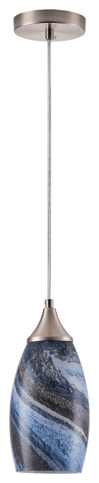 Modern Marble Art Glass Pendant Light With Brushed Nickel Finished, Blue
