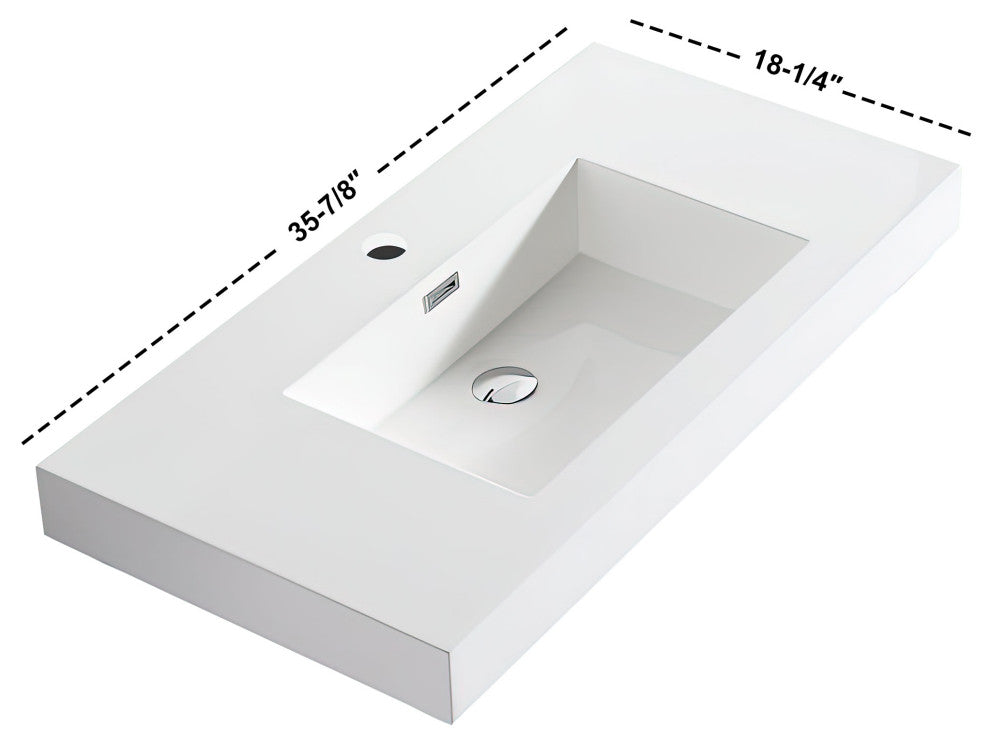 Dowell 18" FTB Resin Bathroom Vanity Basin, White, 36wx18dx6h