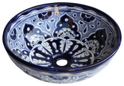 Blue Round Ceramic Talavera Vessel Sink
