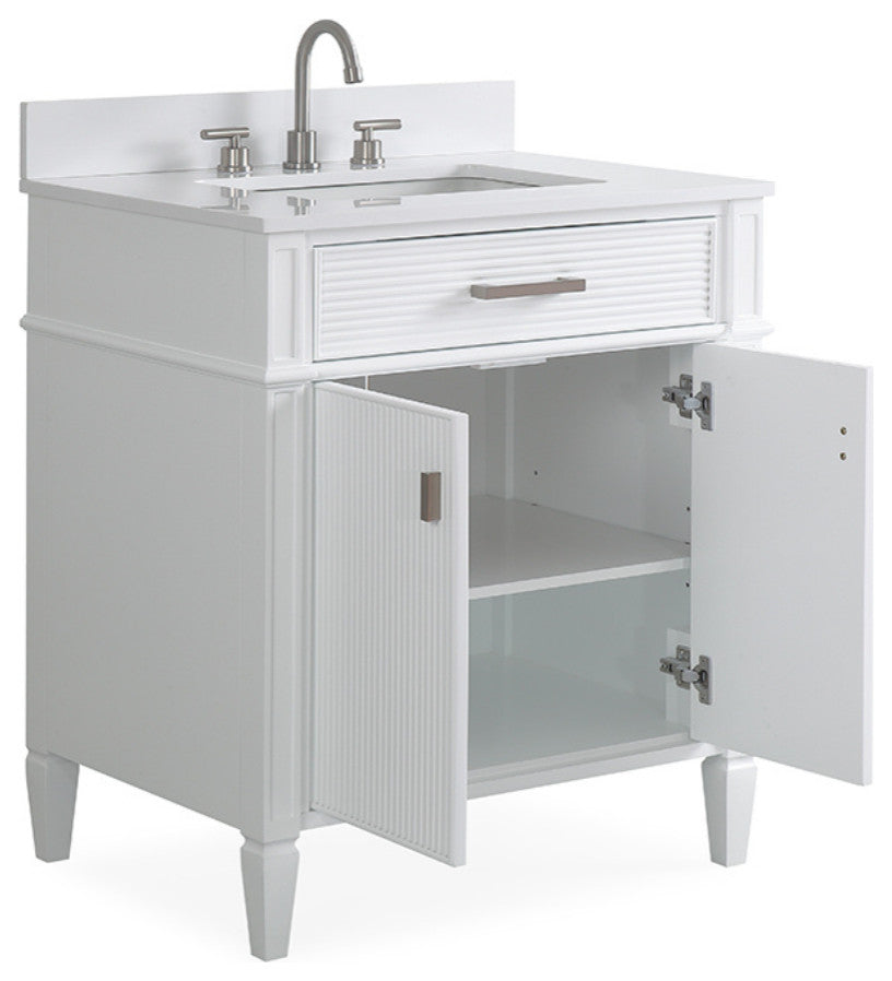 30" Durand Modern White Bathroom Sink Vanity With Stone Counter Top