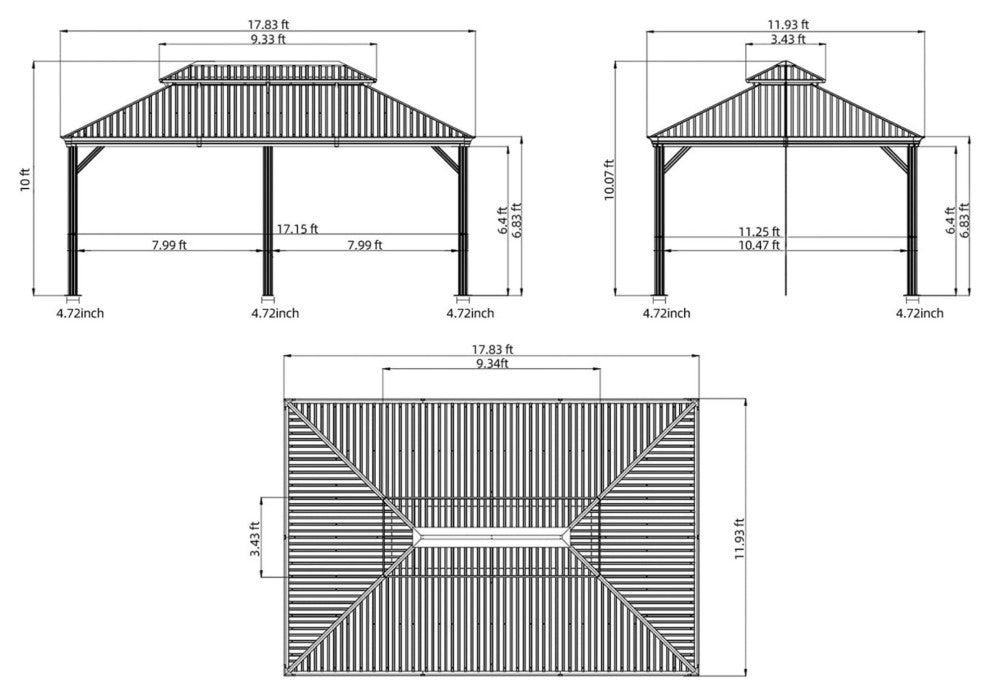 12'x18' Hardtop Gazebo with Galvanized Steel Double Roof