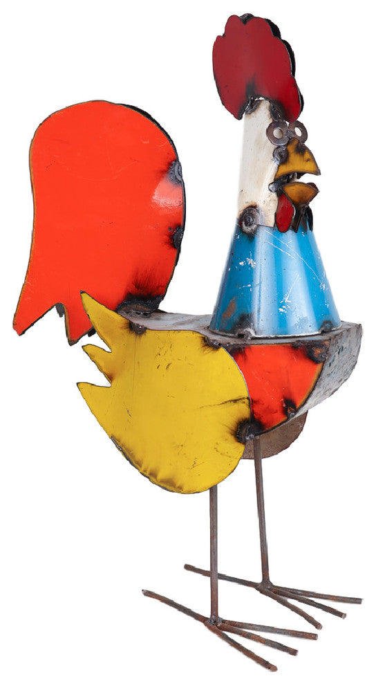 Recycled Metal Farmhouse-Garden Decor-Rooster, Multi-Colored, Large