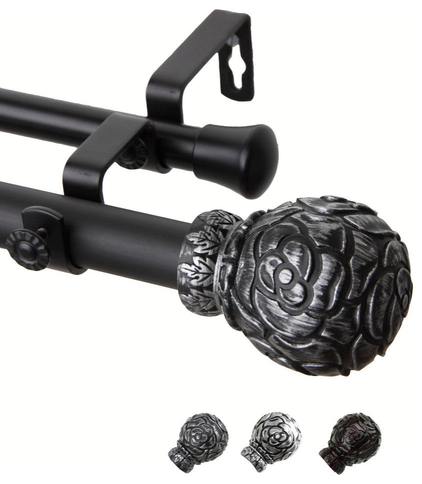 Davor 1" Double Curtain Rod, Black, 120-170"