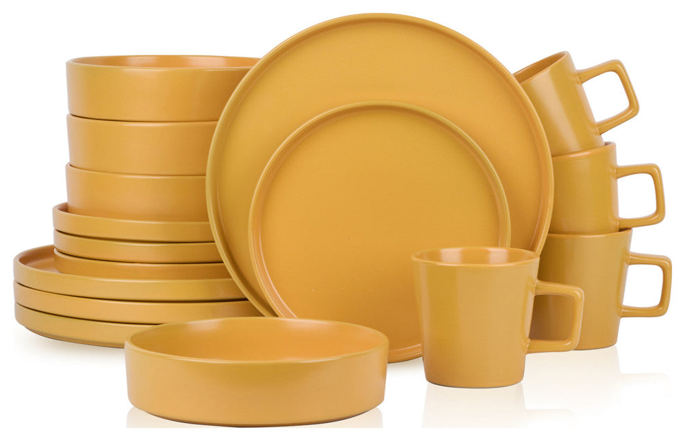 Stone Lain Cleo Stoneware 16 Piece Dinnerware Set, Yellow