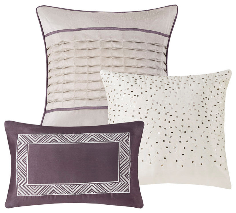 Madison Park Rhapsody Jacquard Stripe Mosaic 7-Piece Comforter Set, Purple