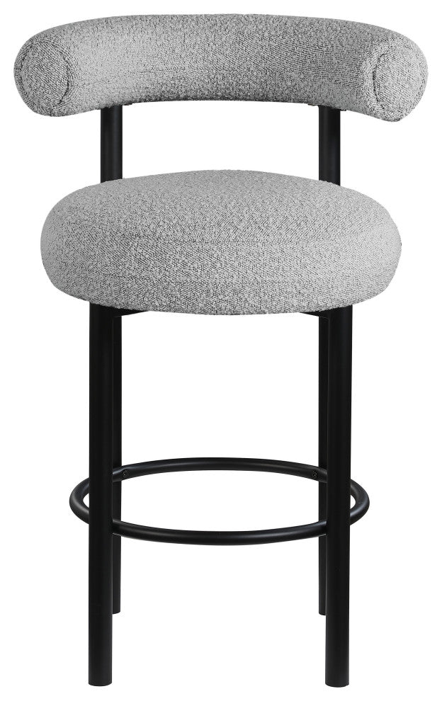 Bordeaux Upholstered Stool, Gray, Boucle Fabric, Matte Black, Set of 2