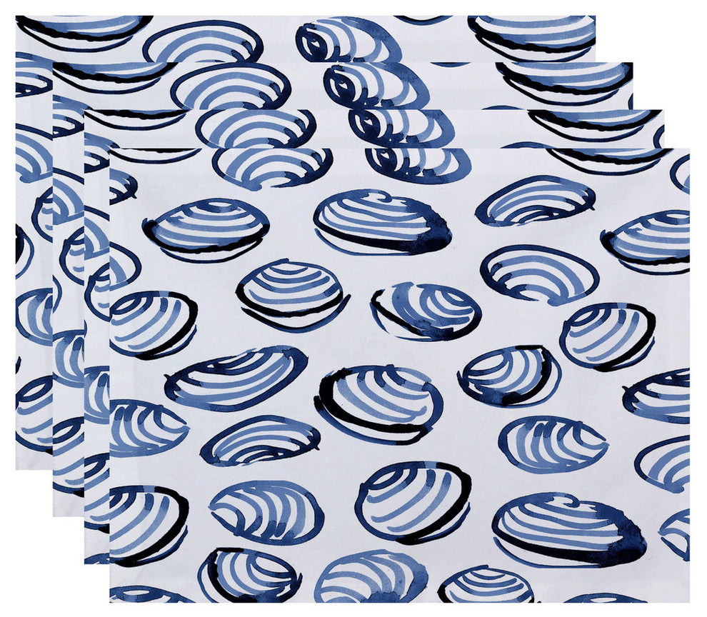 18"x14" Clams, Geometric Print Placemat, Blue, Set of 4