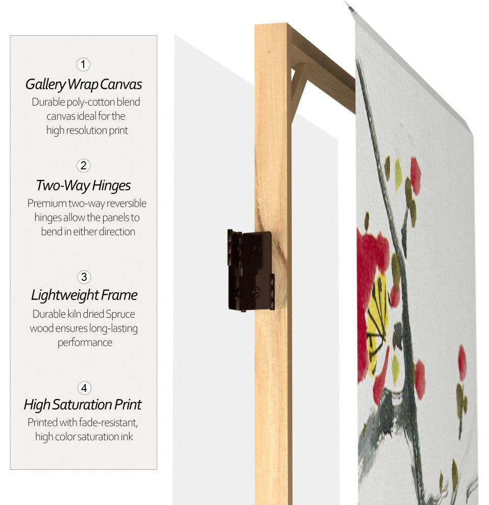 6' Tall Double Sided Cherry Blossoms and Love Canvas Room Divider 4 Panel