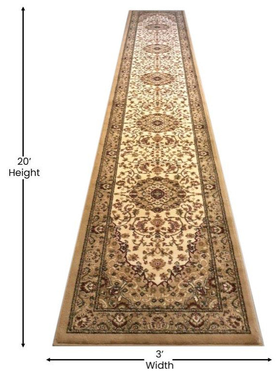 Mersin Collection Persian Style Area Rug - Olefin Rug with Jute Backing, Ivory - 3' X 20'
