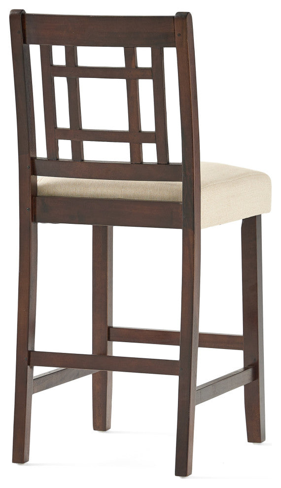 GDF Studio Etodens Mahogany Acacia Counter Stool with Beige Cushions, Set of 2