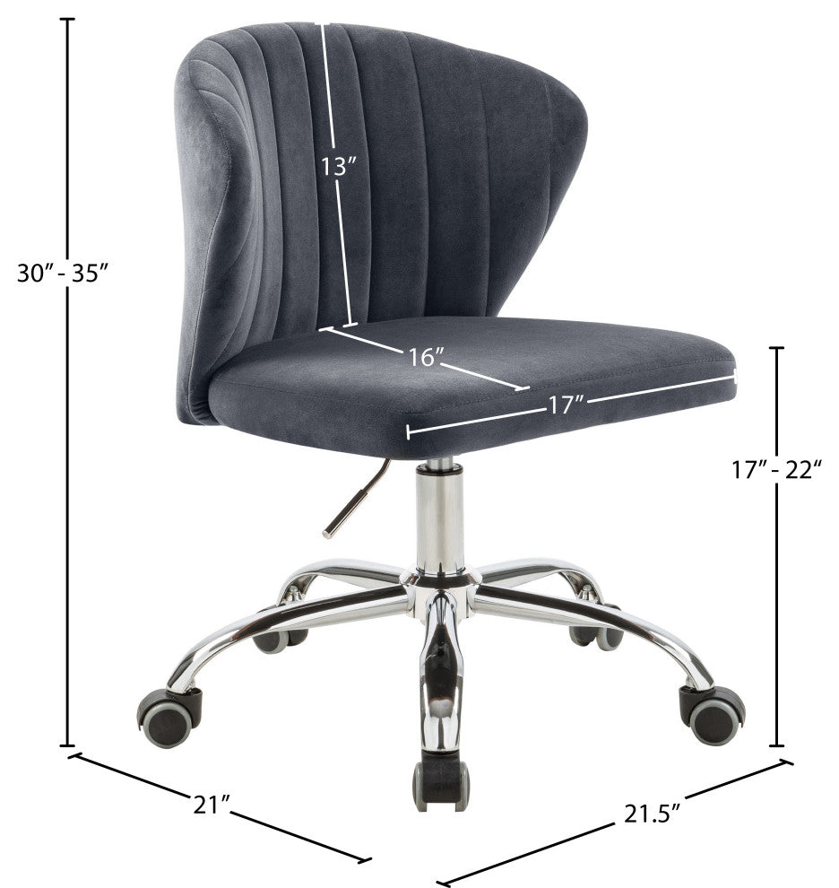 Finley Swivel and Adjustable Velvet Upholstered Office Chair, Gray, Chrome Base
