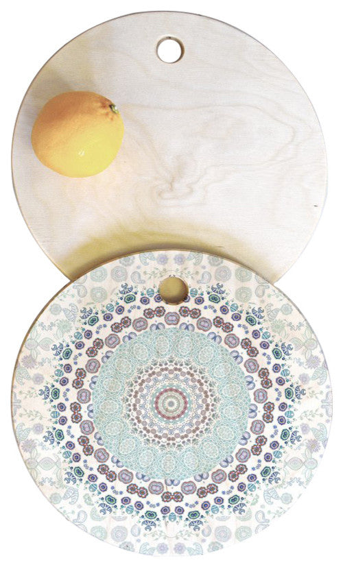 Monika Strigel Trip To Happiness Blue Cutting Board Round, 11.5"x11.5"