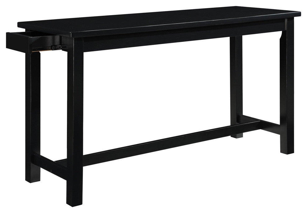 4 Pieces Pub Set, Cushioned Stools & Large Table With Charging Station, Black