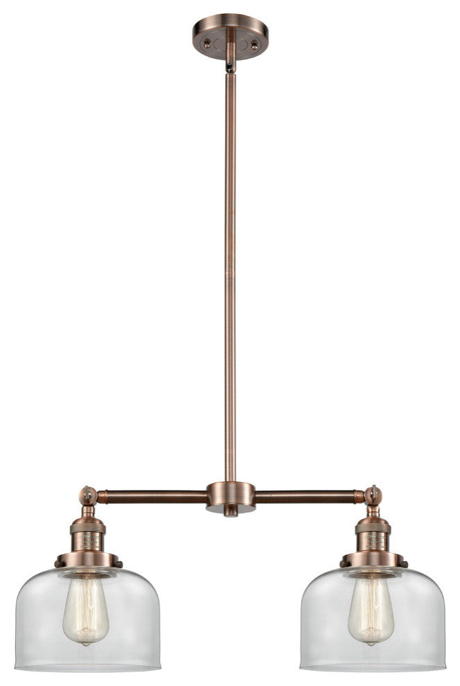 Large Bell 2-Light LED Chandelier, Antique Copper, Glass: Clear