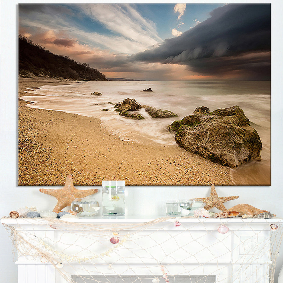 "Exotic Seashore With White Waves" Beach Canvas Wall Art, 32"x16"