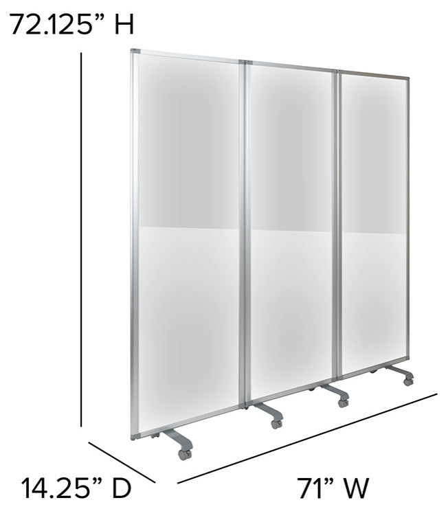 Transparent Acrylic Mobile 3 Section Partition  72"H x 24"L