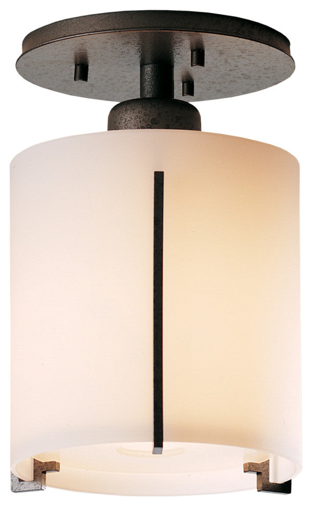 Exos Round Semi-Flush, Natural Iron Finish, Opal Glass