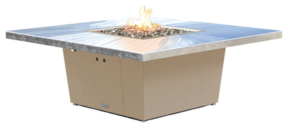 Square Fire Pit Table, 56x56, Propane, Brushed Aluminum Top, Beige