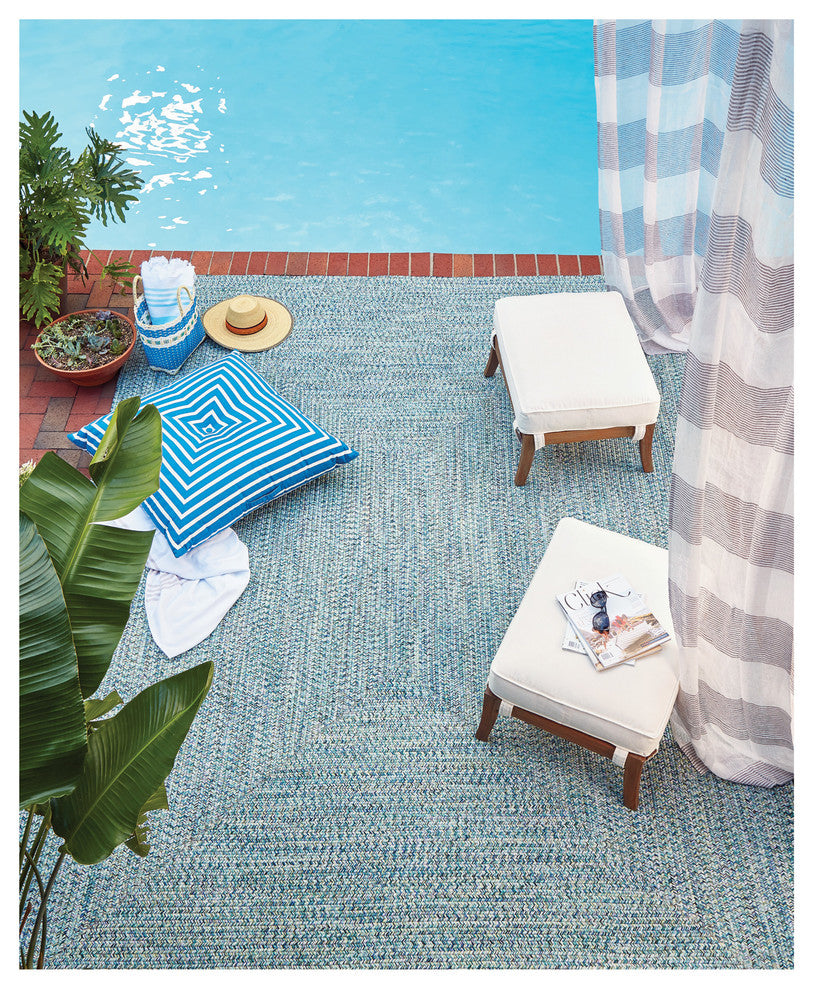 Capel Sea Pottery Blue 0110_400 Braided Rugs - 3' X 5' Concentric Rectangle