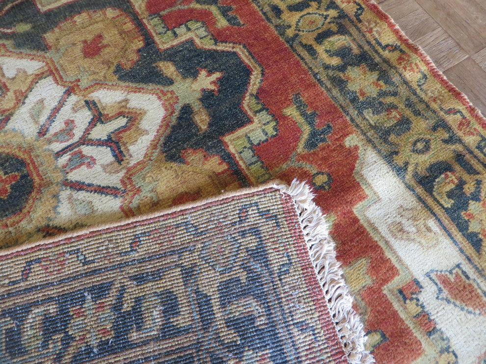4x6 Hand Knotted Rust Red Antiqued Serapi Heriz Oriental Rug