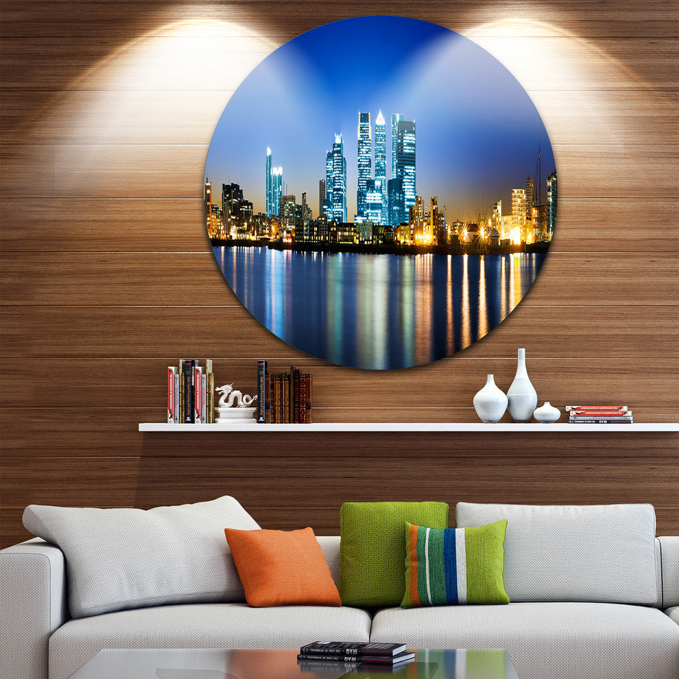 Canary Wharf London, Cityscape Photo Disc Metal Artwork, 11"