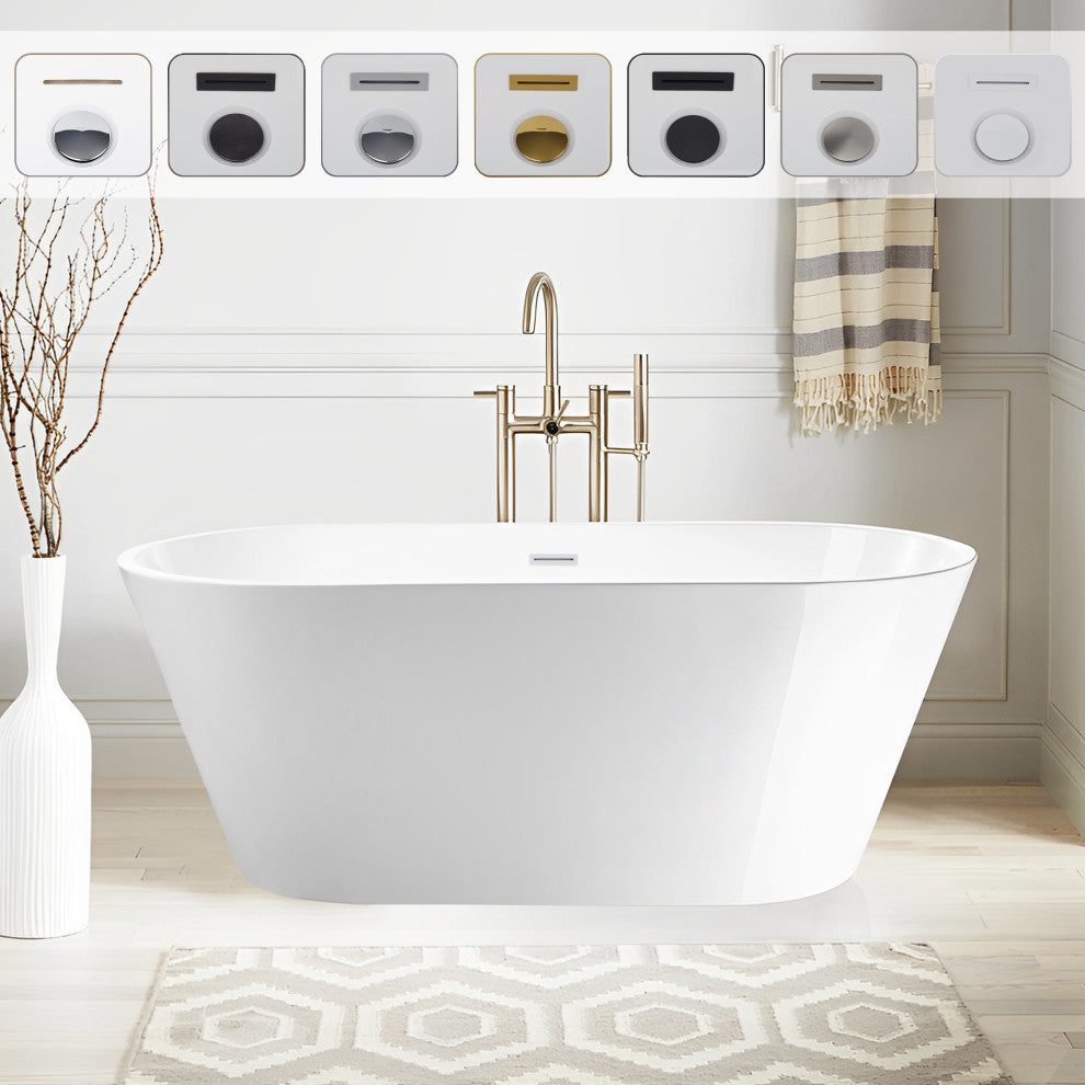 Vanity Art 54"x29" Acrylic Non-Slip Freestanding Soaking Bathtub, Pure White, 54" Soaking