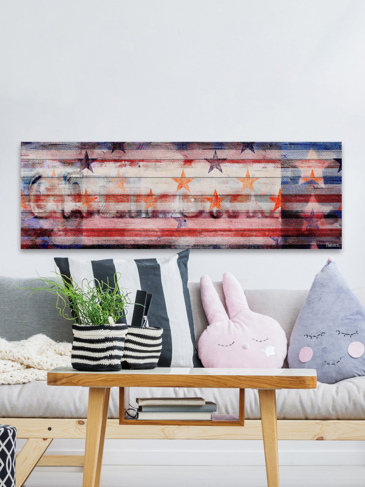 "Behind the Stripes" Print on White Wood, 45"x15"