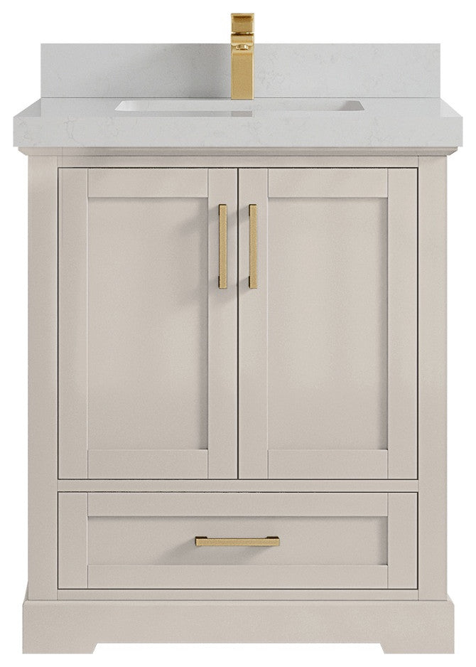 Boston 30" Single Sink Bath Vanity in Fine Grain 2" Carrara Quartz