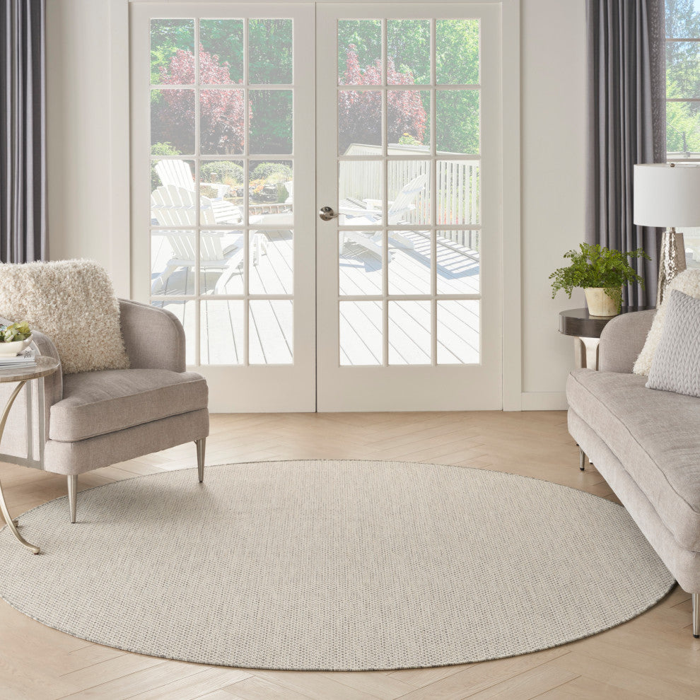 Nourison Courtyard 8' x Round Ivory/Silver Modern Rug