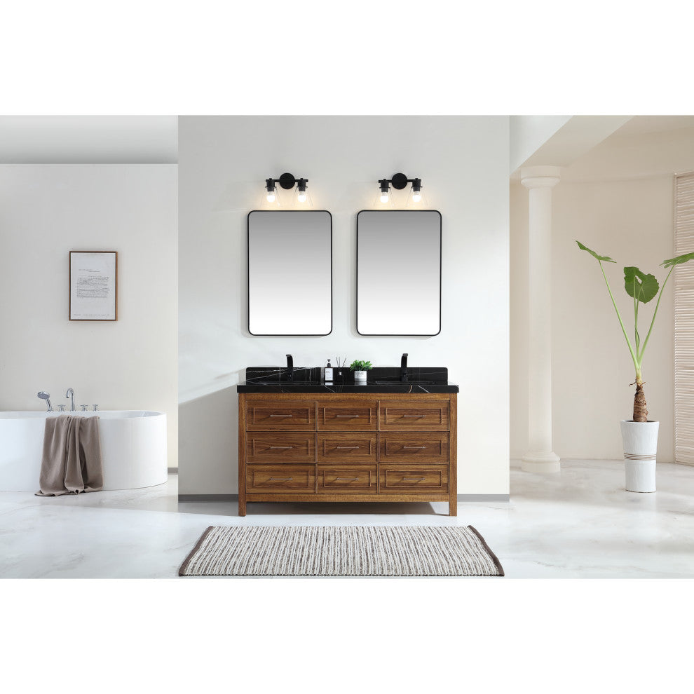 WK2428-60D-EW-B Vanity With Mirror, Sconce and Faucet Included