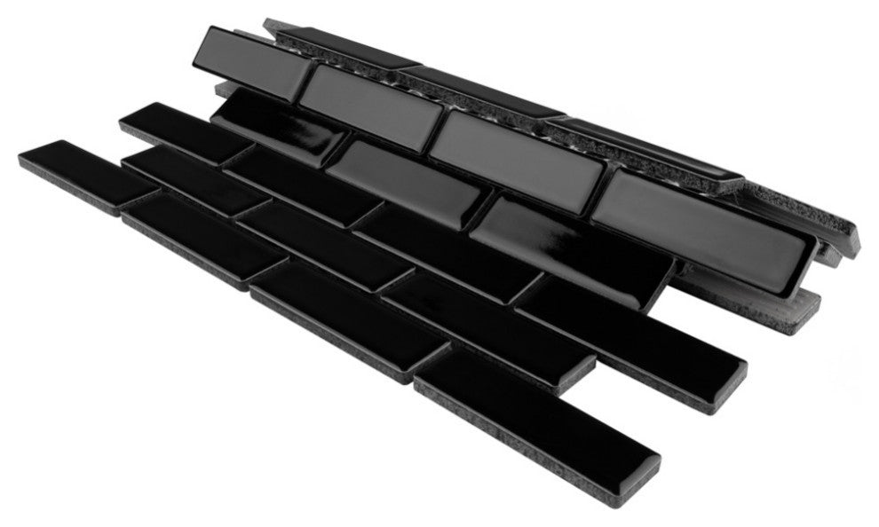 Metro Brick Subway Glossy Black Porcelain Floor and Wall Tile