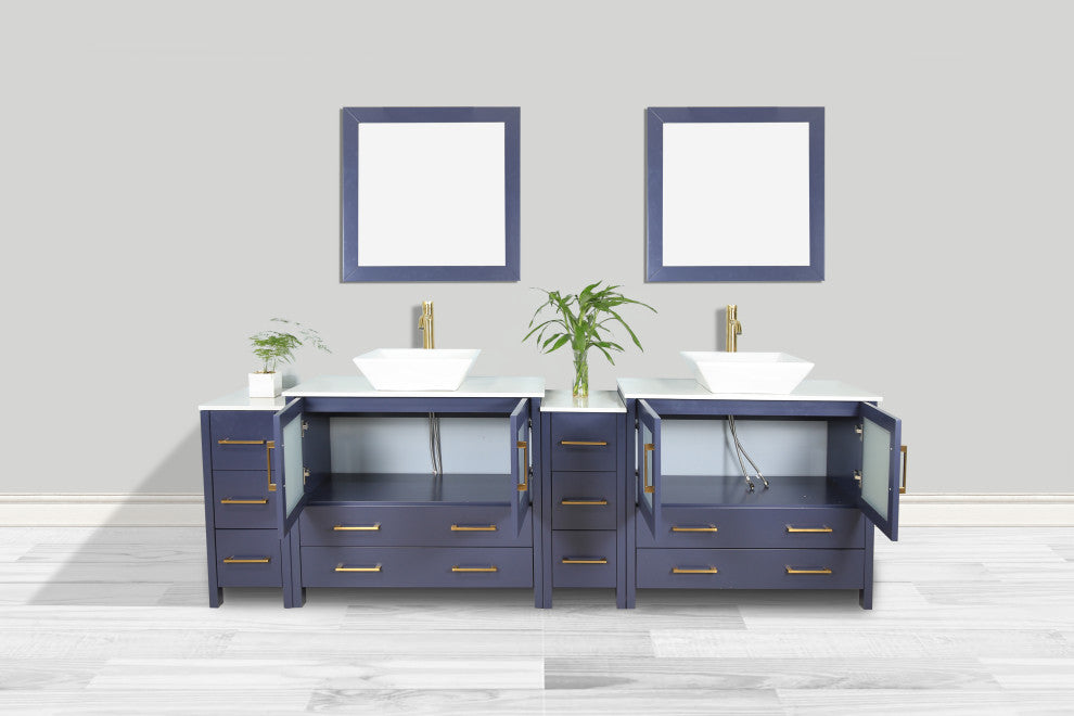 Vanity Art Vanity Set With Vessel Sink, Blue, 96", Standard Mirror