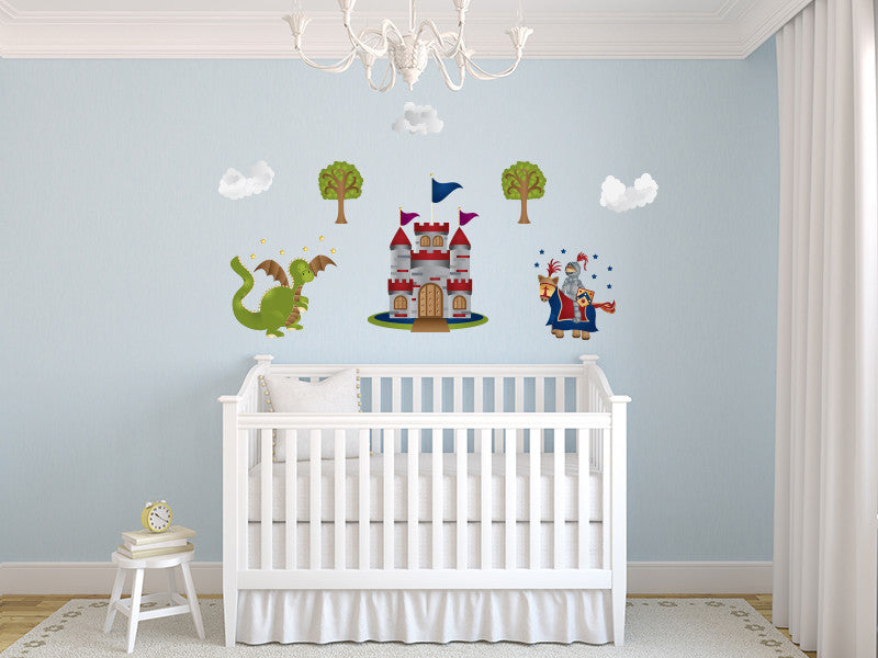Knight and Dragon Fabric Wall Decals, Full Set, Standard Sized